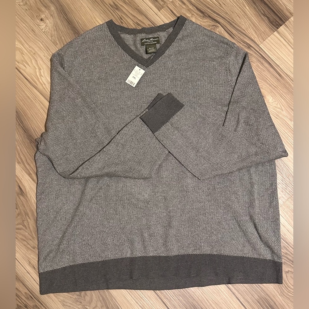 Eddie Bauer mens white and gray cashmere sweater